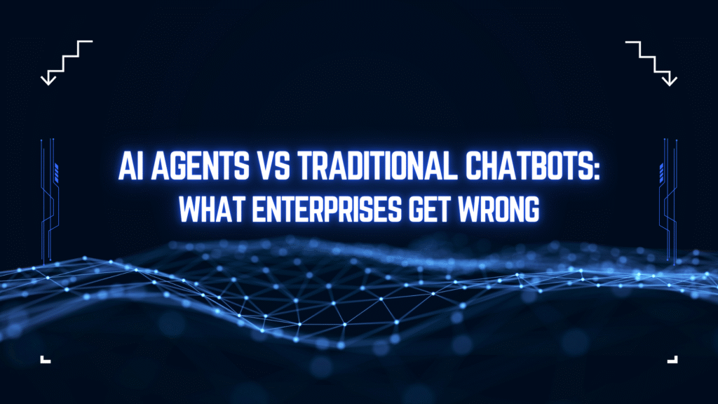 AI agents vs traditional chatbots enterprise technology banner with futuristic AI network visualization and enterprise automation theme