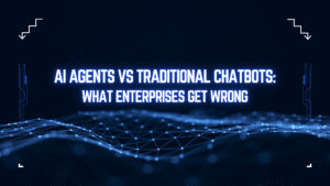 AI agents vs traditional chatbots enterprise technology banner with futuristic AI network visualization and enterprise automation theme