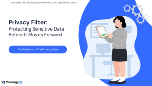 Illustration of the Privacy Filter enterprise AI accelerator detecting and protecting sensitive information across documents, images, records, and datasets before sharing or release.