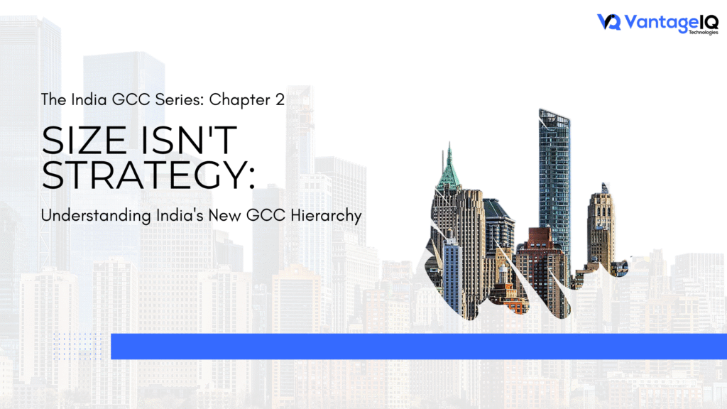 Illustration representing India's modern Global Capability Centre (GCC) ecosystem, highlighting the shift from headcount-based growth to strategic business value and innovation.